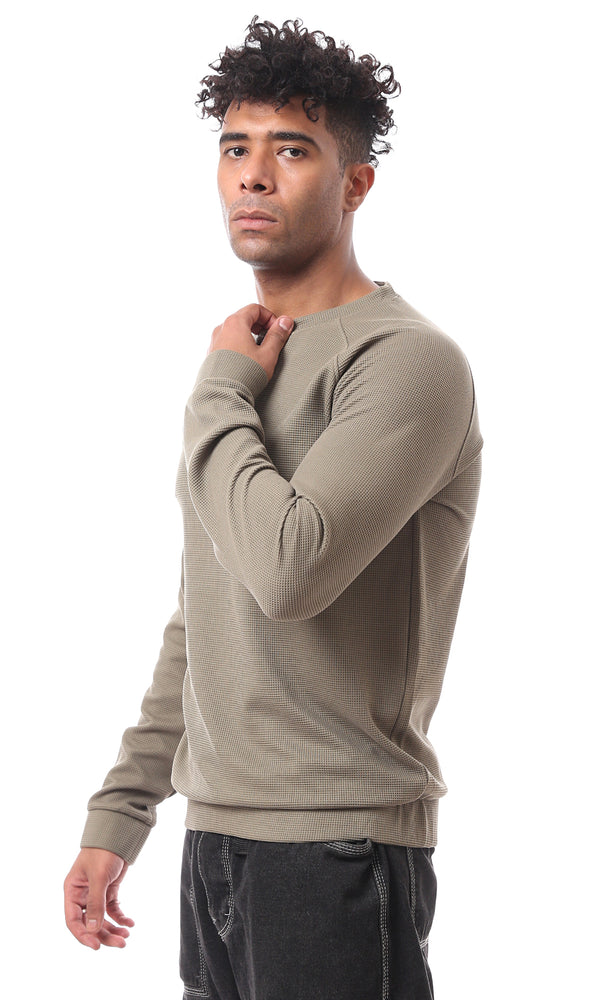 O173872 Long Sleeves Dark Olive Patterned Sweatshirt