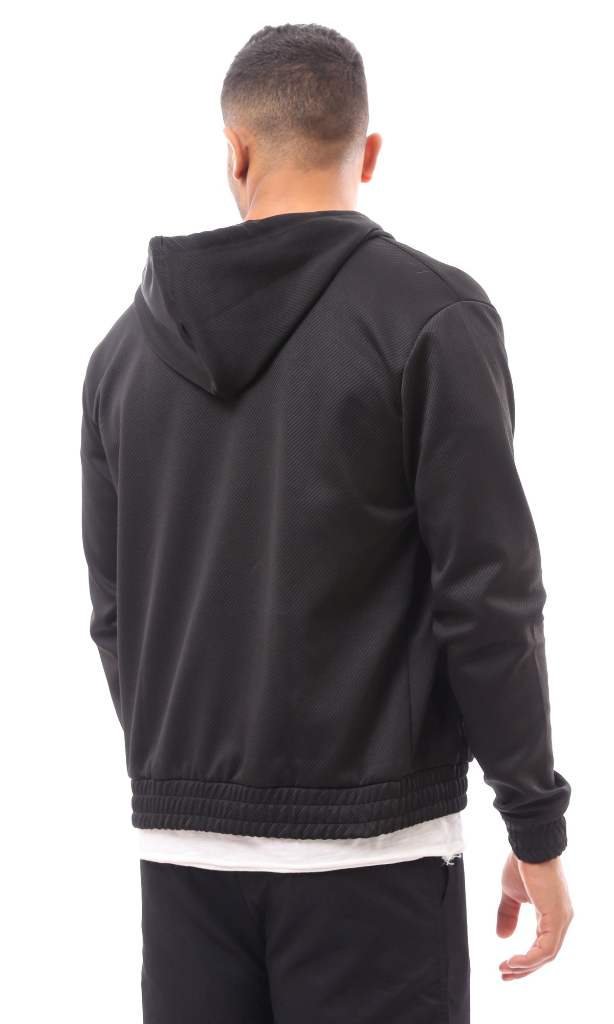 O173975 Self Stitched Full Zipper Black Sweatshirt