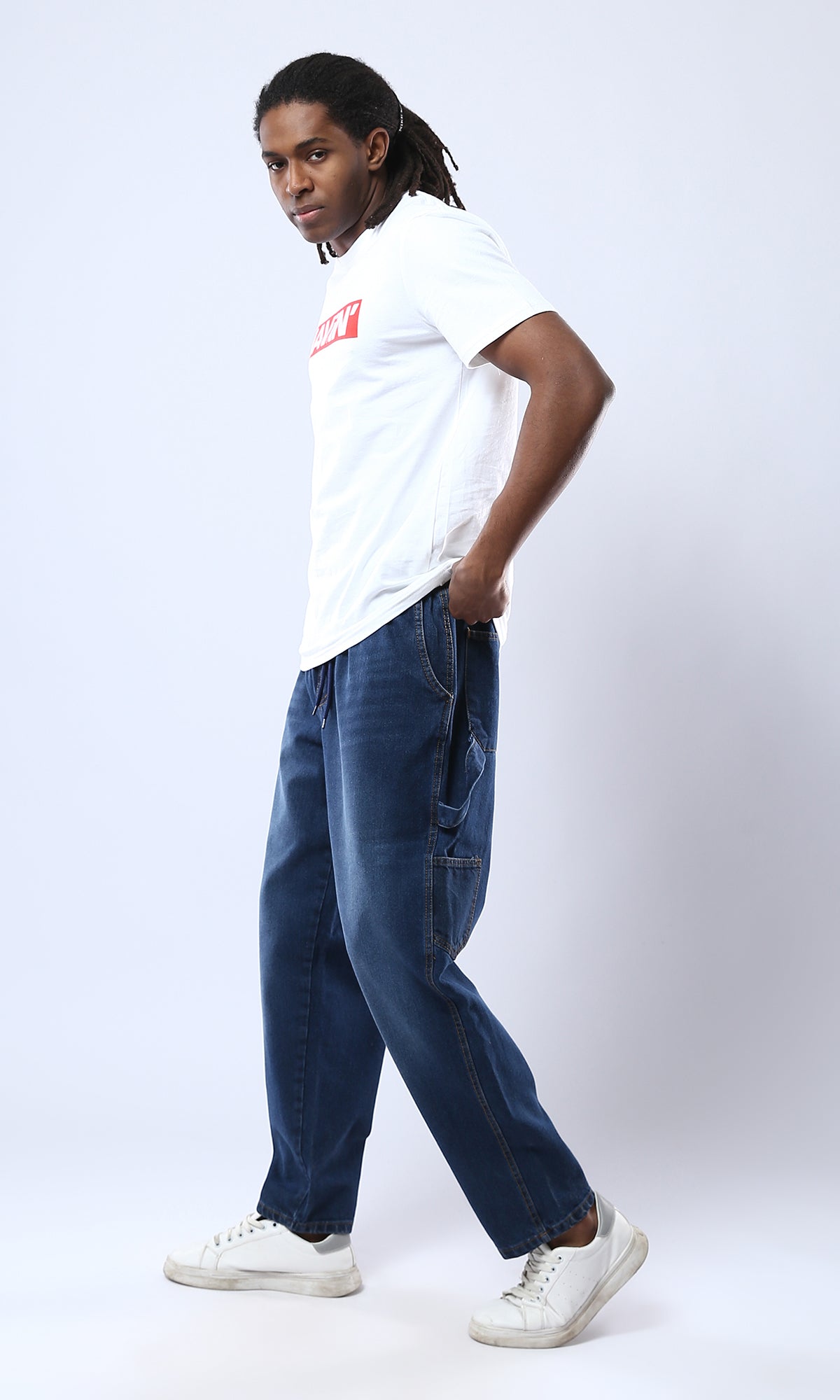 O174039 Standard Blue Casual Balloon Jeans With Drawstring