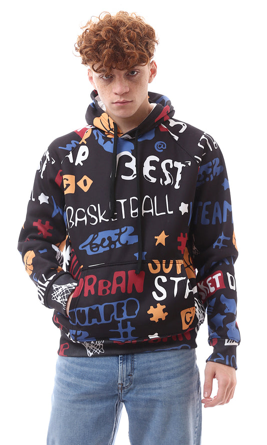 O174106 "Basket Ball" Allover Multicolour Patterned Hoodie