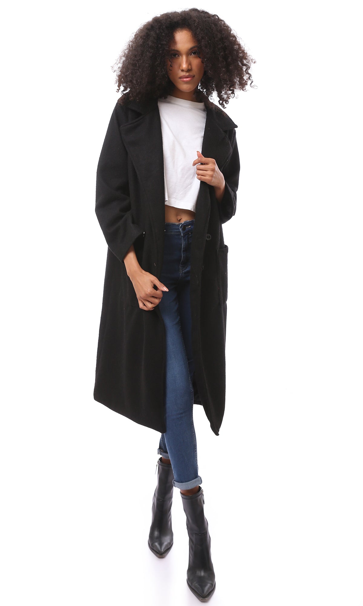 O174173 Long Sleeves Solid Black Gokh Coat