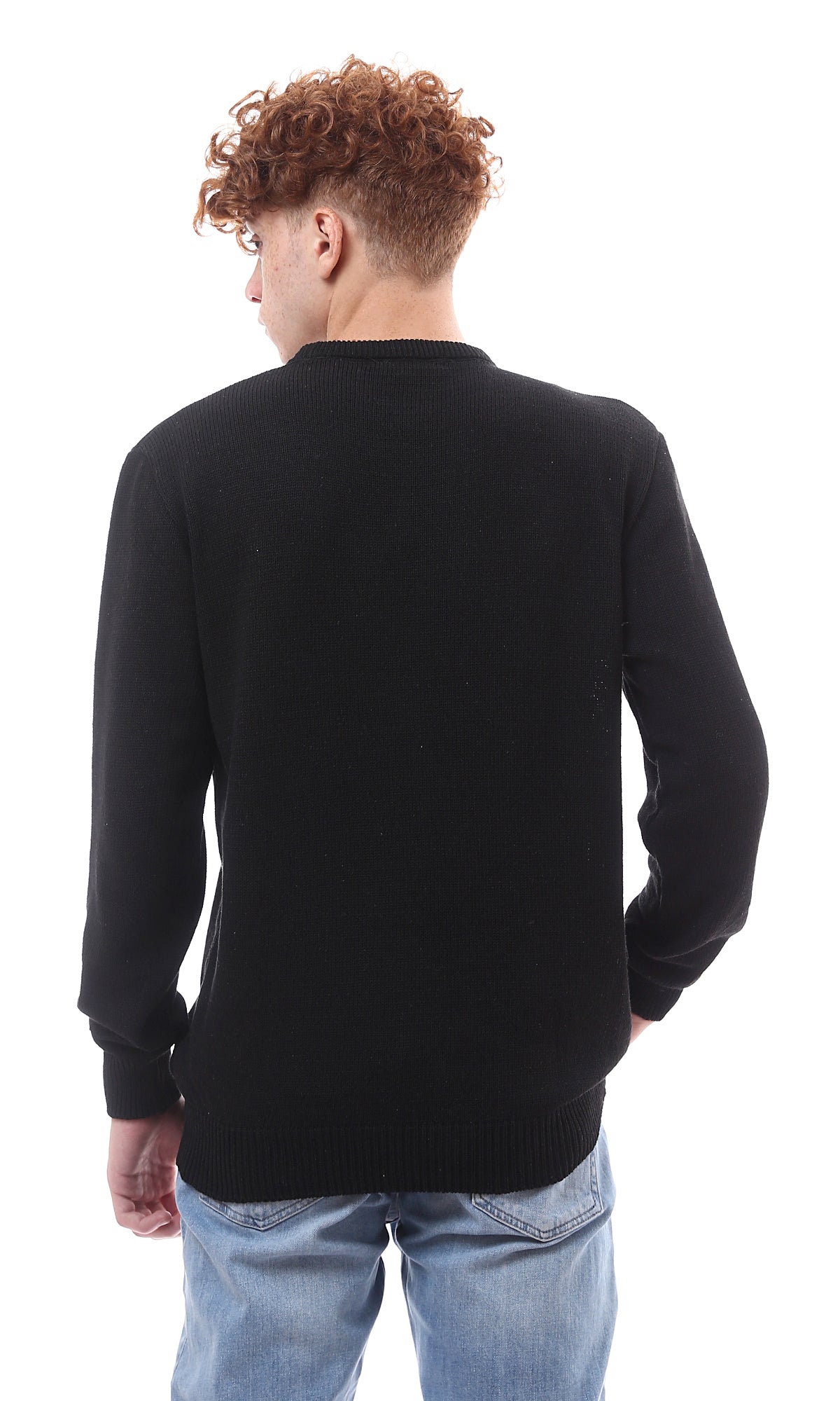 O174206 Black Knitted Pullover With Crew Neck
