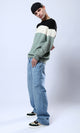 O174213 Tri-Tone Knitted Relaxed Pullover - Black, Off-White & Mint