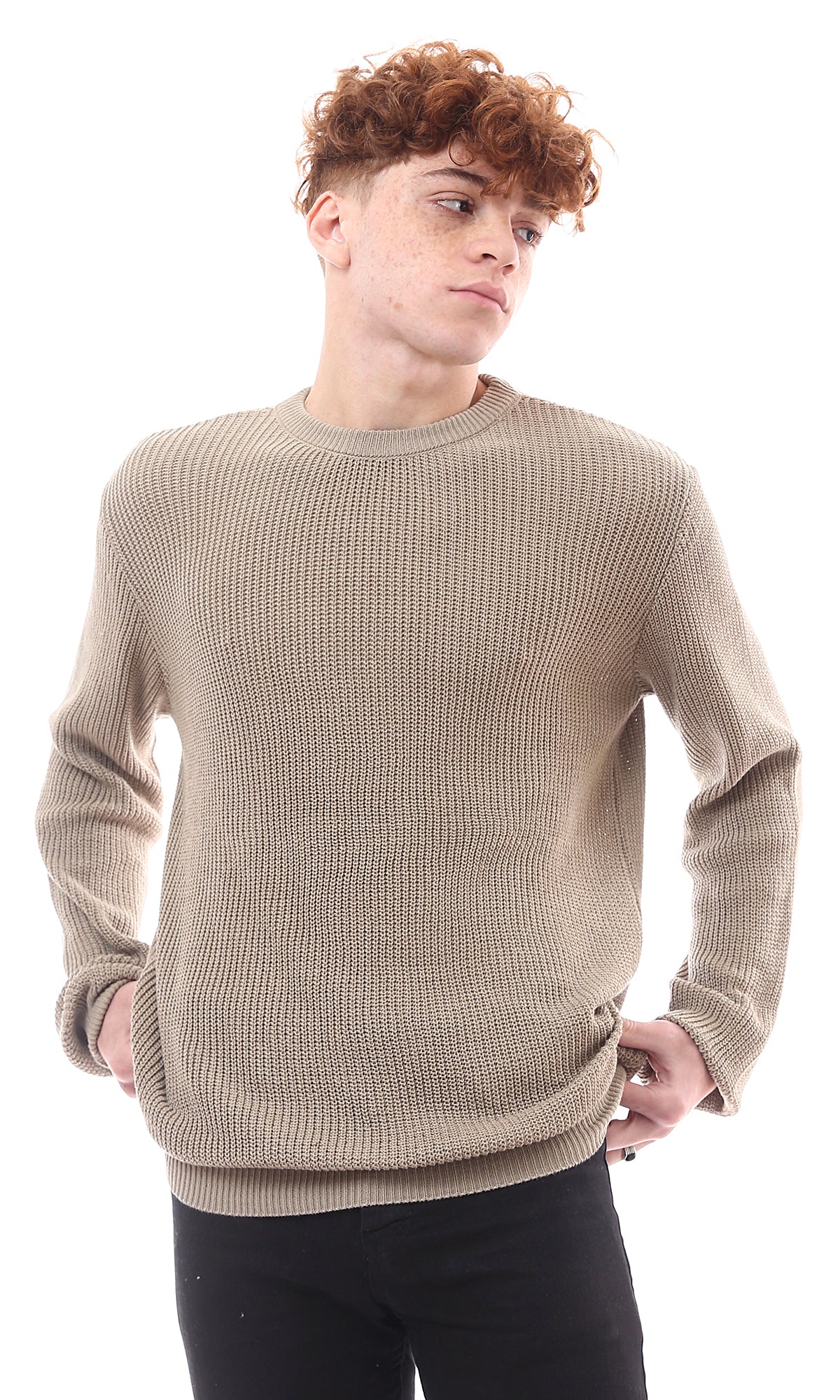 Sand Beige Lightweight Chunky Knit Pullover - O174393