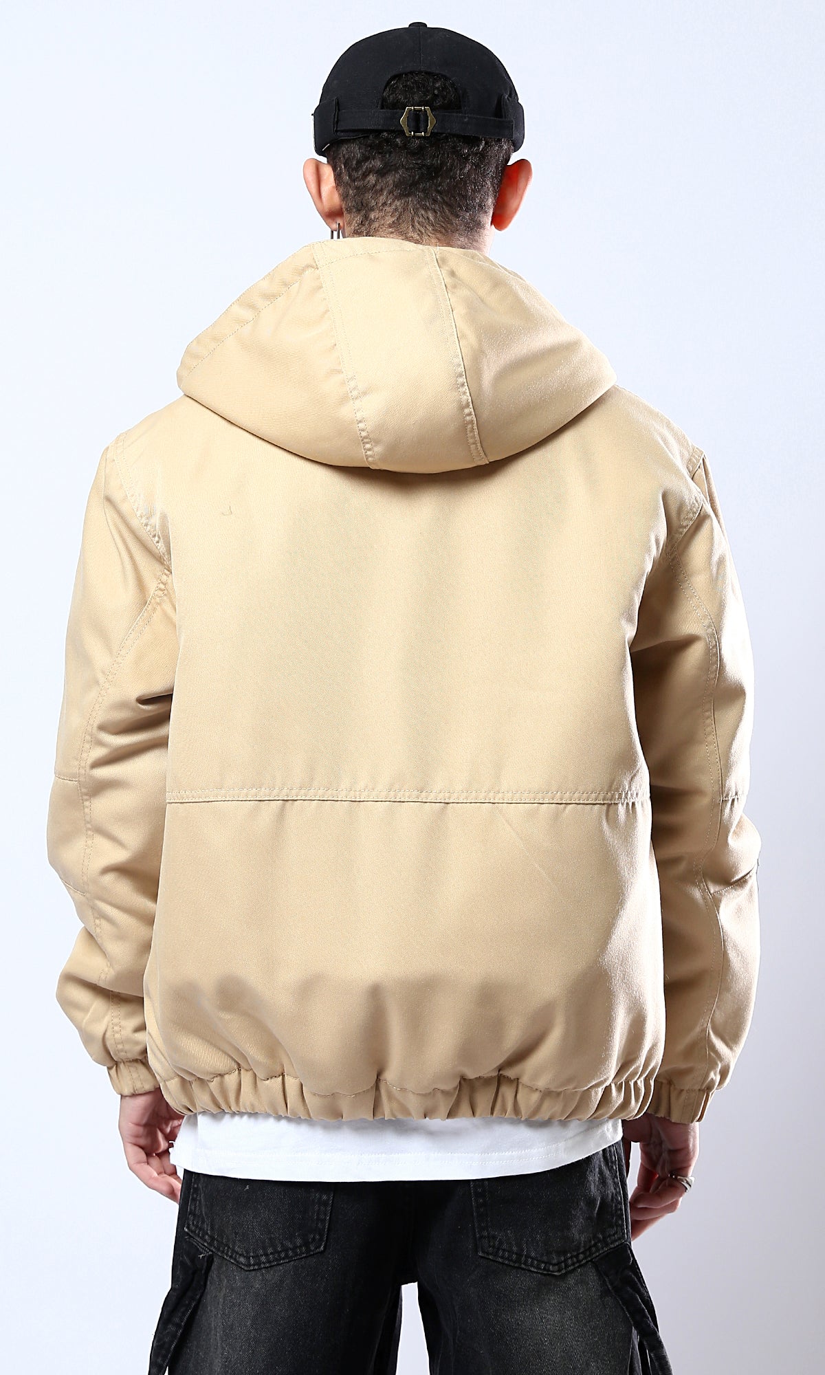 O174459 Hooded Neck Long Sleeves Sand Jacket