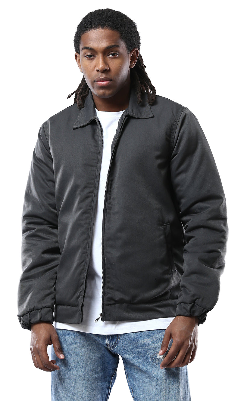 O174463 Long Sleeves Dark Grey Solid Zipped Jacket