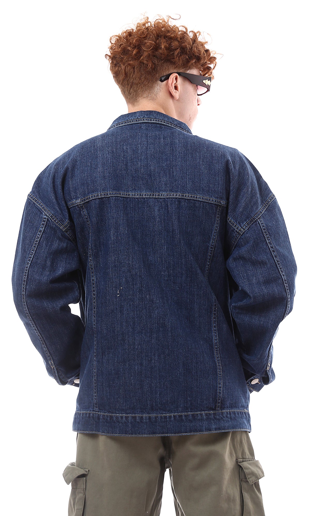 O174496 Buttoned Casual Navy Blue Denim Jacket