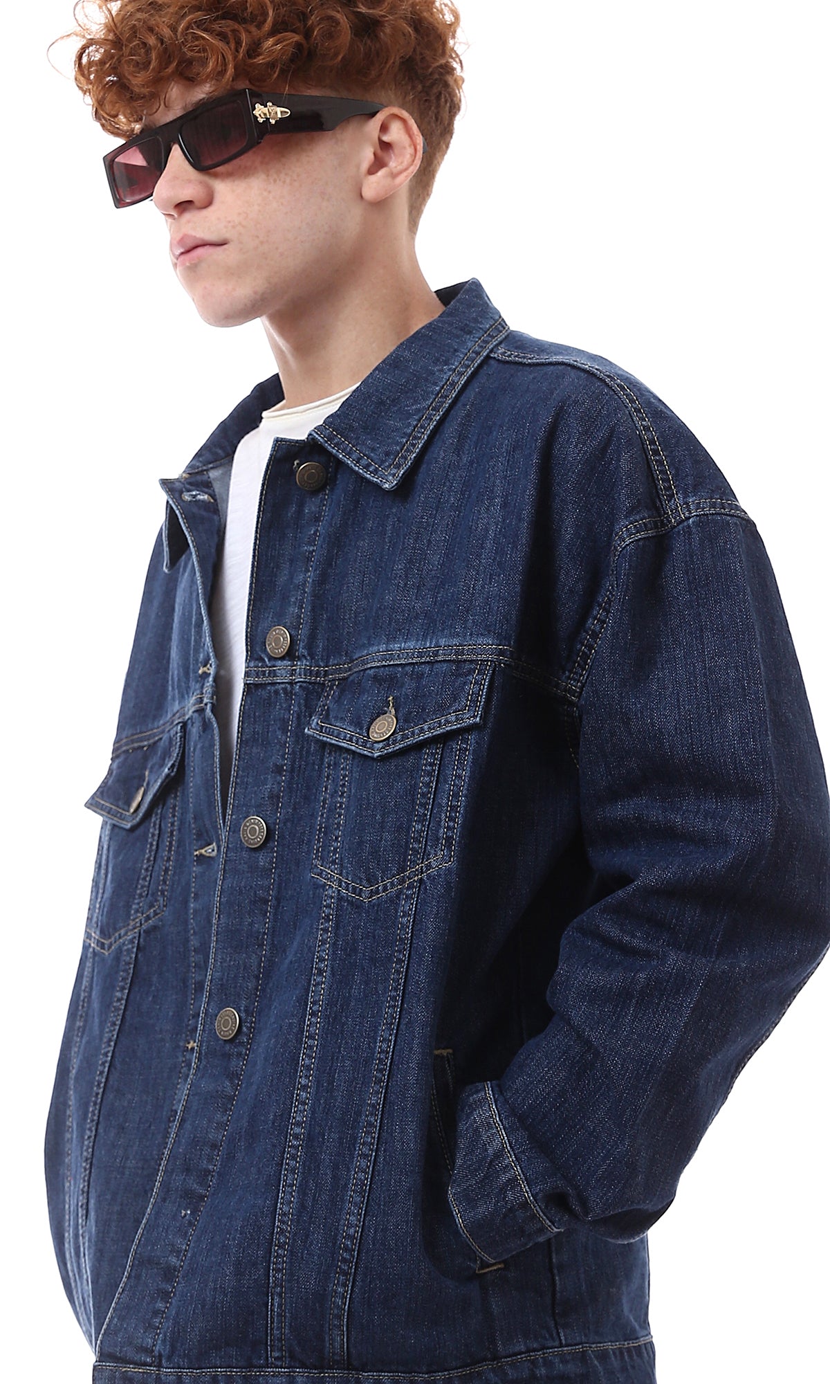 O174496 Buttoned Casual Navy Blue Denim Jacket
