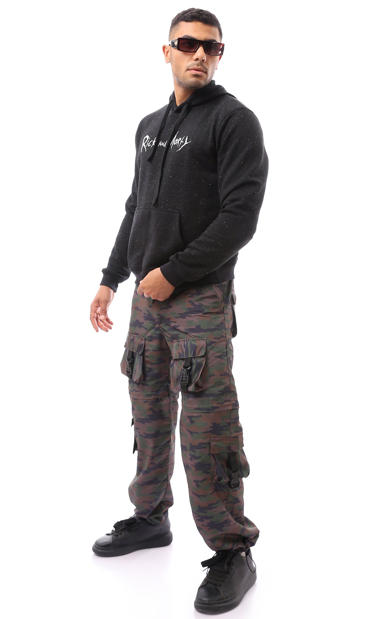 O174620 Multicolour Camouflage Cargo Pants With Belt Loops