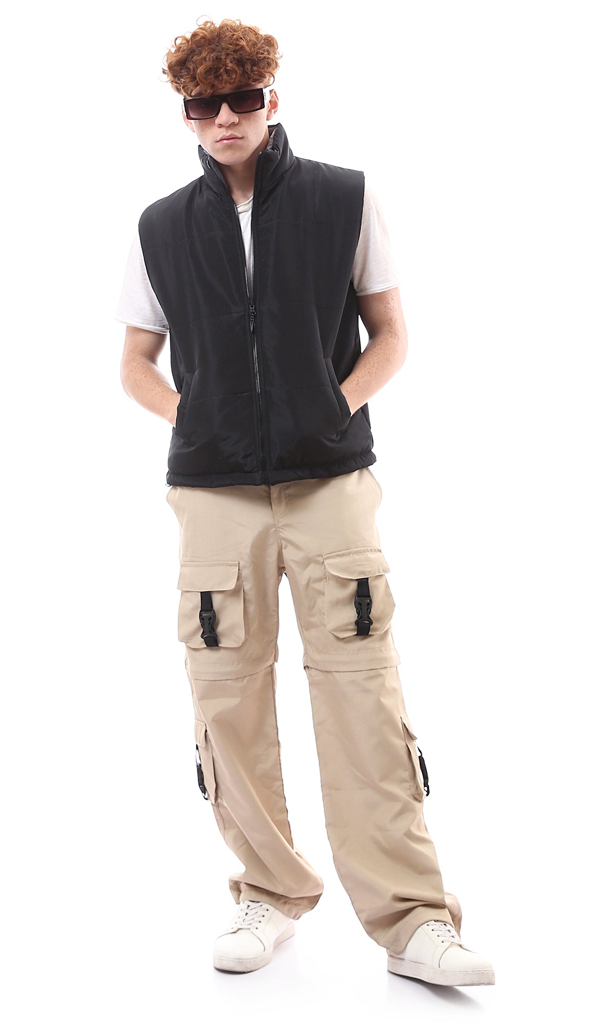 O174622 Double Style Casual Cargo Pants - Sand Beige