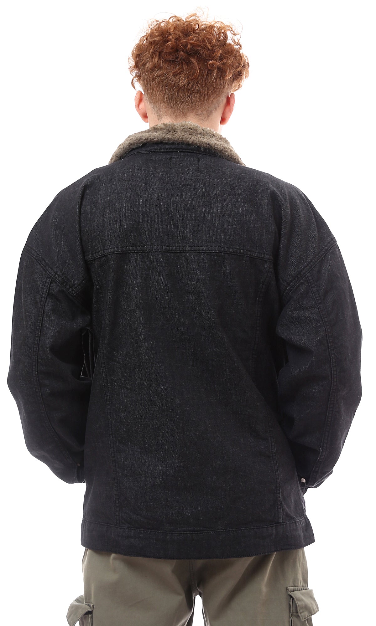 O174627 Fur Neck Long Sleeves Black Denim Jacket