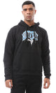 O174721 Heather Black Printed Hoodie With Inner Soft Fleece
