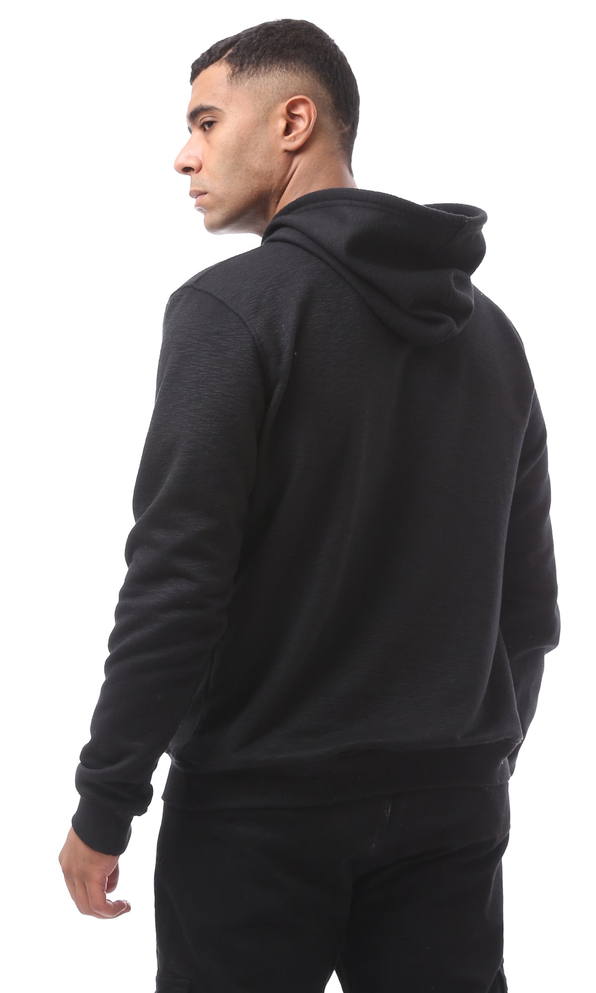 O174721 Heather Black Printed Hoodie With Inner Soft Fleece