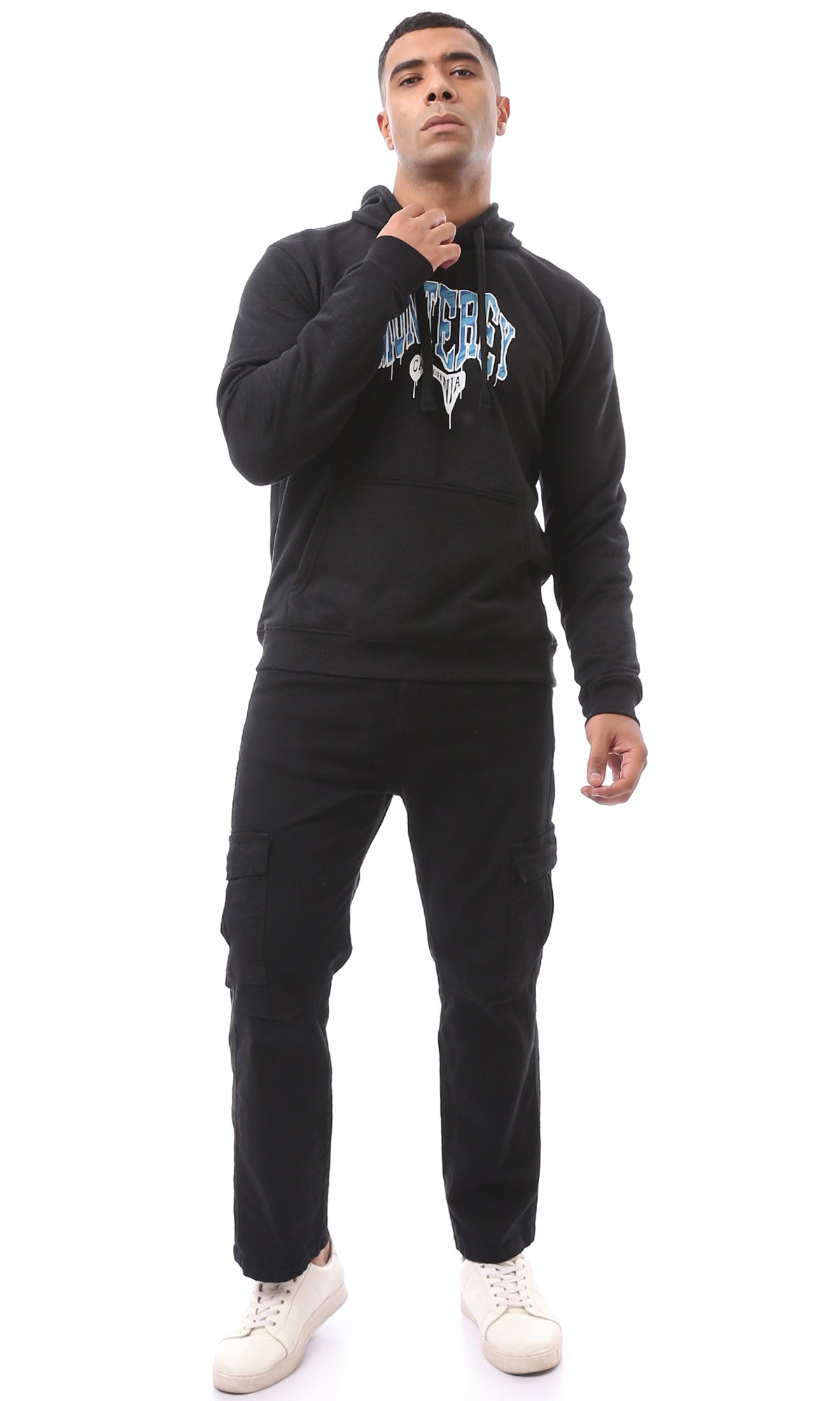 O174721 Heather Black Printed Hoodie With Inner Soft Fleece