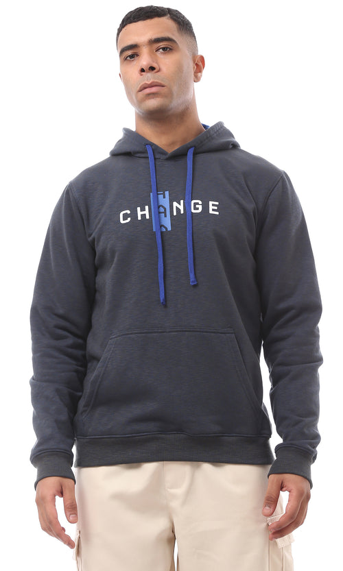 O174723 Printed "Change" Heather Navy Blue & Charcoal Hoodie