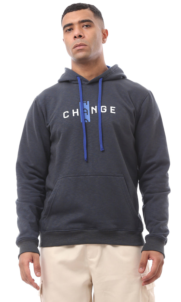 O174723 Printed "Change" Heather Navy Blue & Charcoal Hoodie