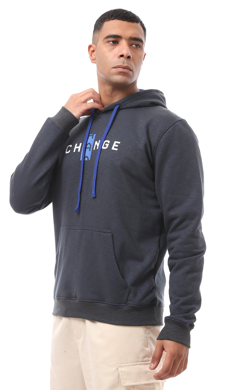 O174723 Printed "Change" Heather Navy Blue & Charcoal Hoodie