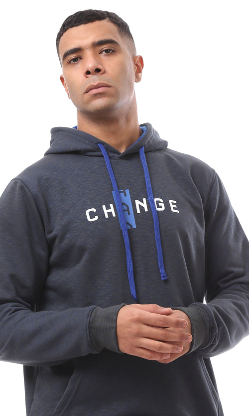 O174723 Printed "Change" Heather Navy Blue & Charcoal Hoodie