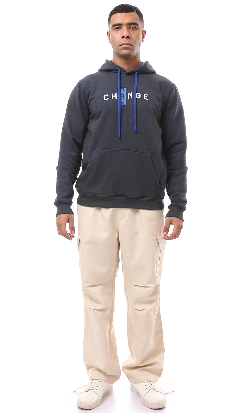 O174723 Printed "Change" Heather Navy Blue & Charcoal Hoodie