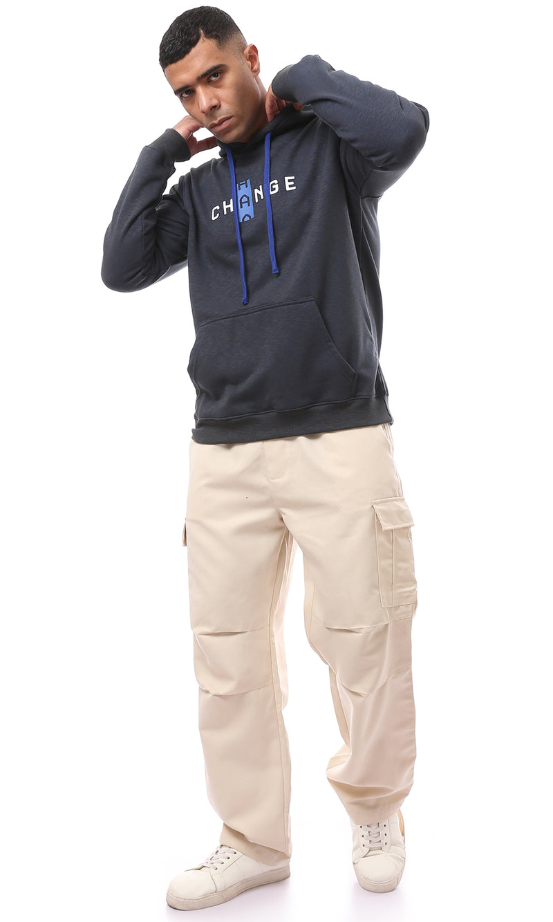 O174723 Printed "Change" Heather Navy Blue & Charcoal Hoodie