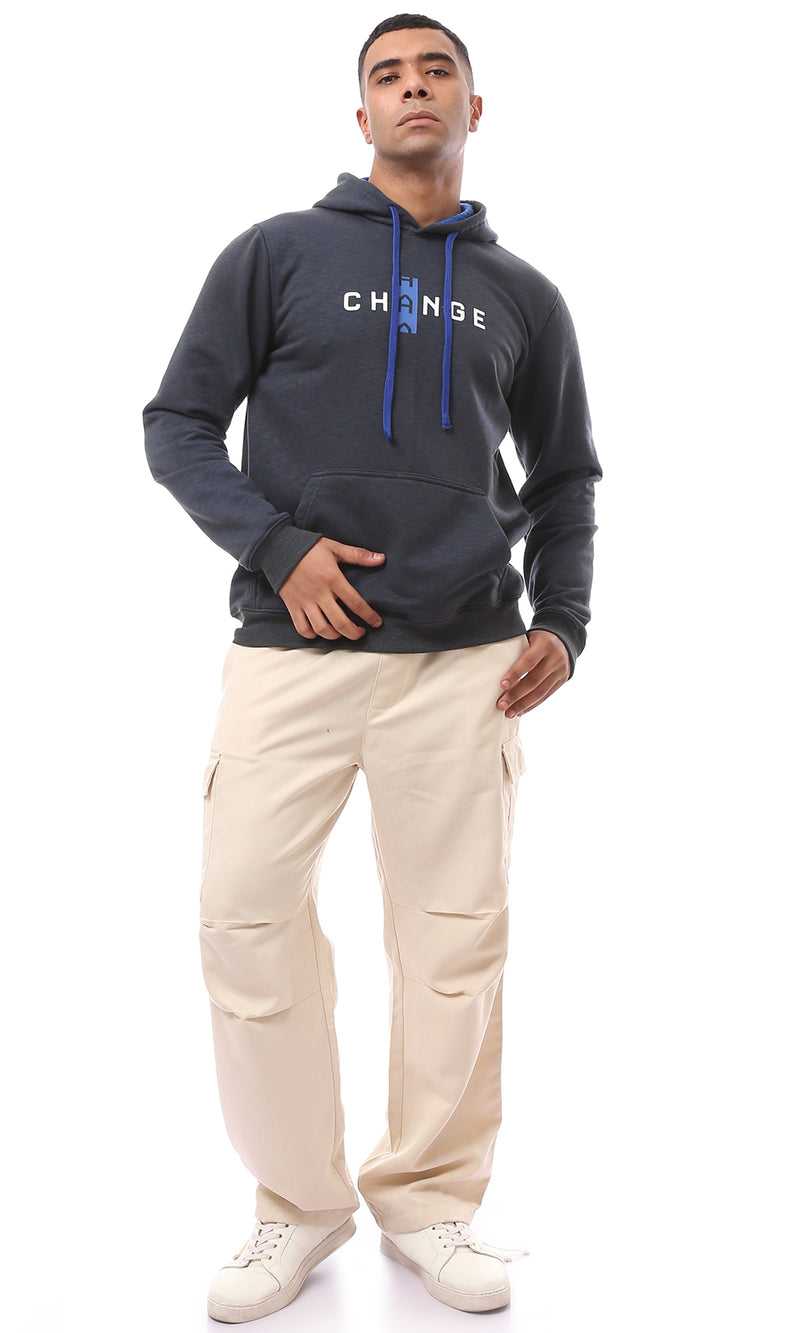 O174723 Printed "Change" Heather Navy Blue & Charcoal Hoodie
