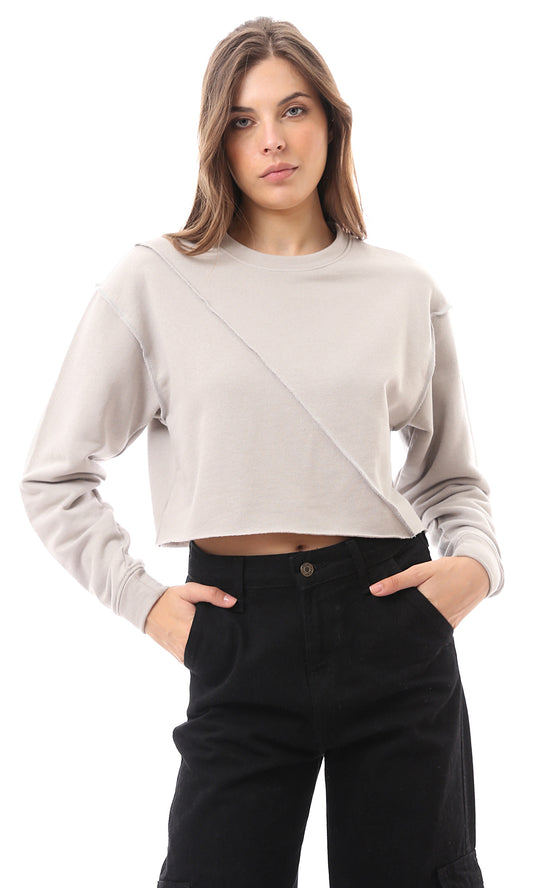 O174725 Solid Light Grey Sweatshirt With Cuffed Sleeves