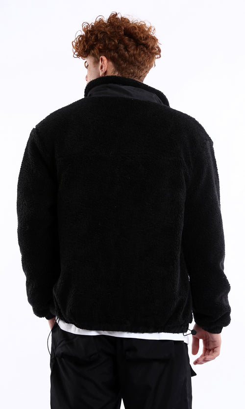 O174754 Black Wool Jacket With Adjustable Stand Collar