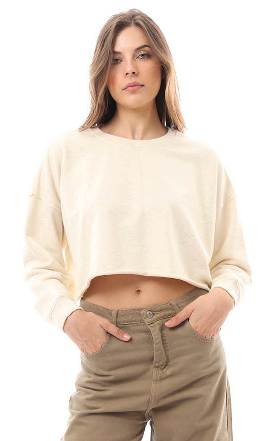 O174768 Heather Lime Beige Cotton Cropped Sweatshirt
