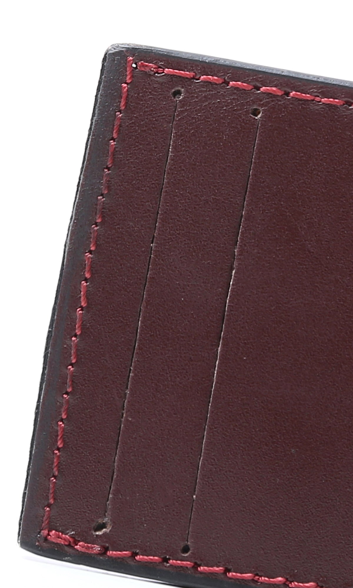 O174863 Stitched Trim Leather Cards Holder - Dark Burgundy