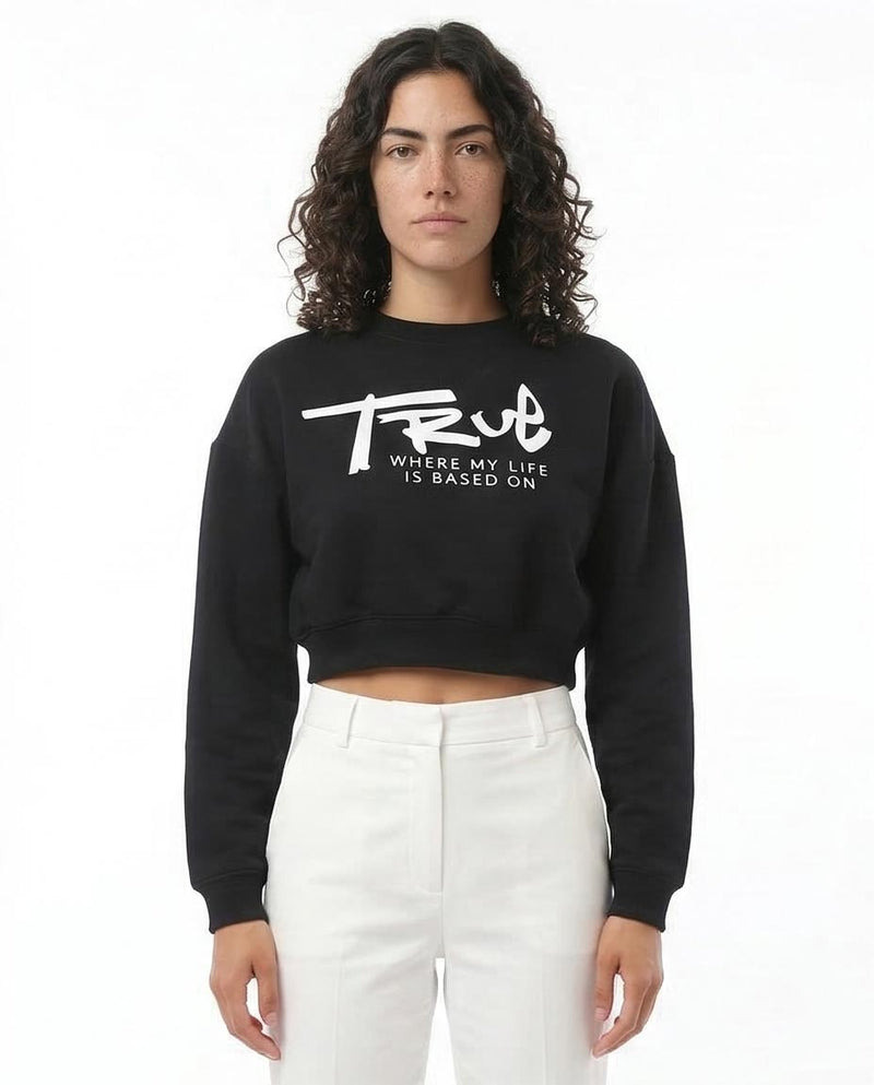 RAVIN Women’s "True Story" Cropped Graphic Sweatshirt – Black - O174930