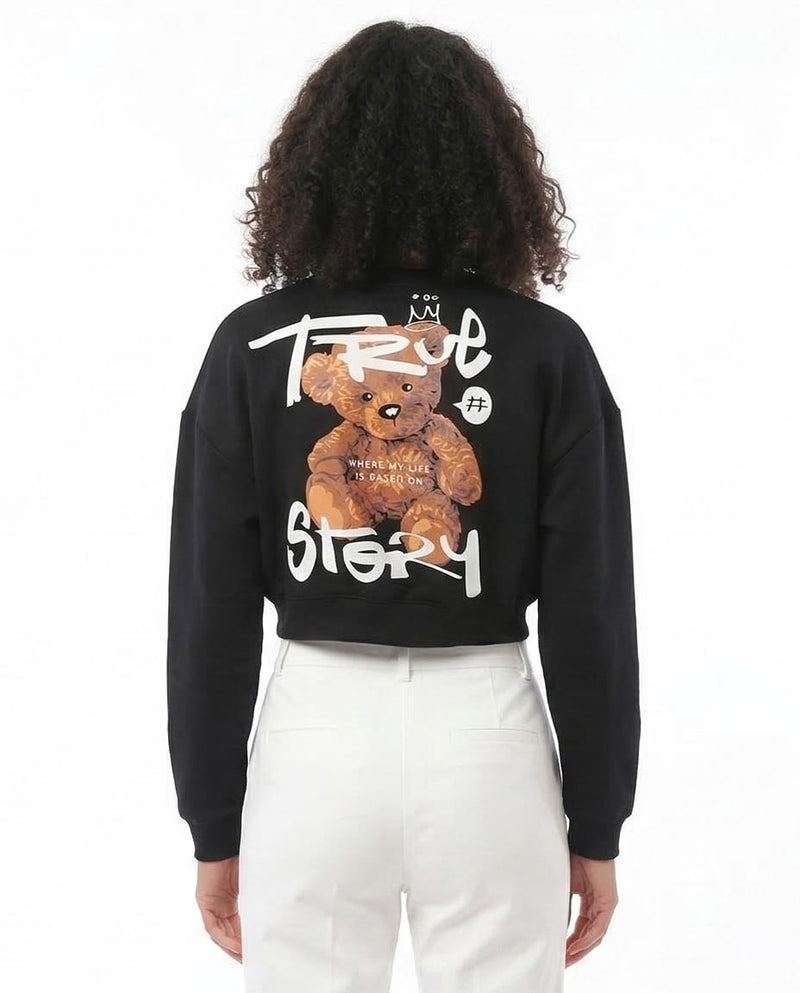 RAVIN Women’s "True Story" Cropped Graphic Sweatshirt – Black - O174930