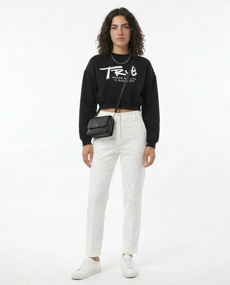 RAVIN Women’s "True Story" Cropped Graphic Sweatshirt – Black - O174930