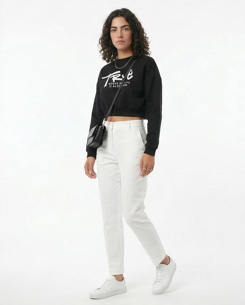 RAVIN Women’s "True Story" Cropped Graphic Sweatshirt – Black - O174930