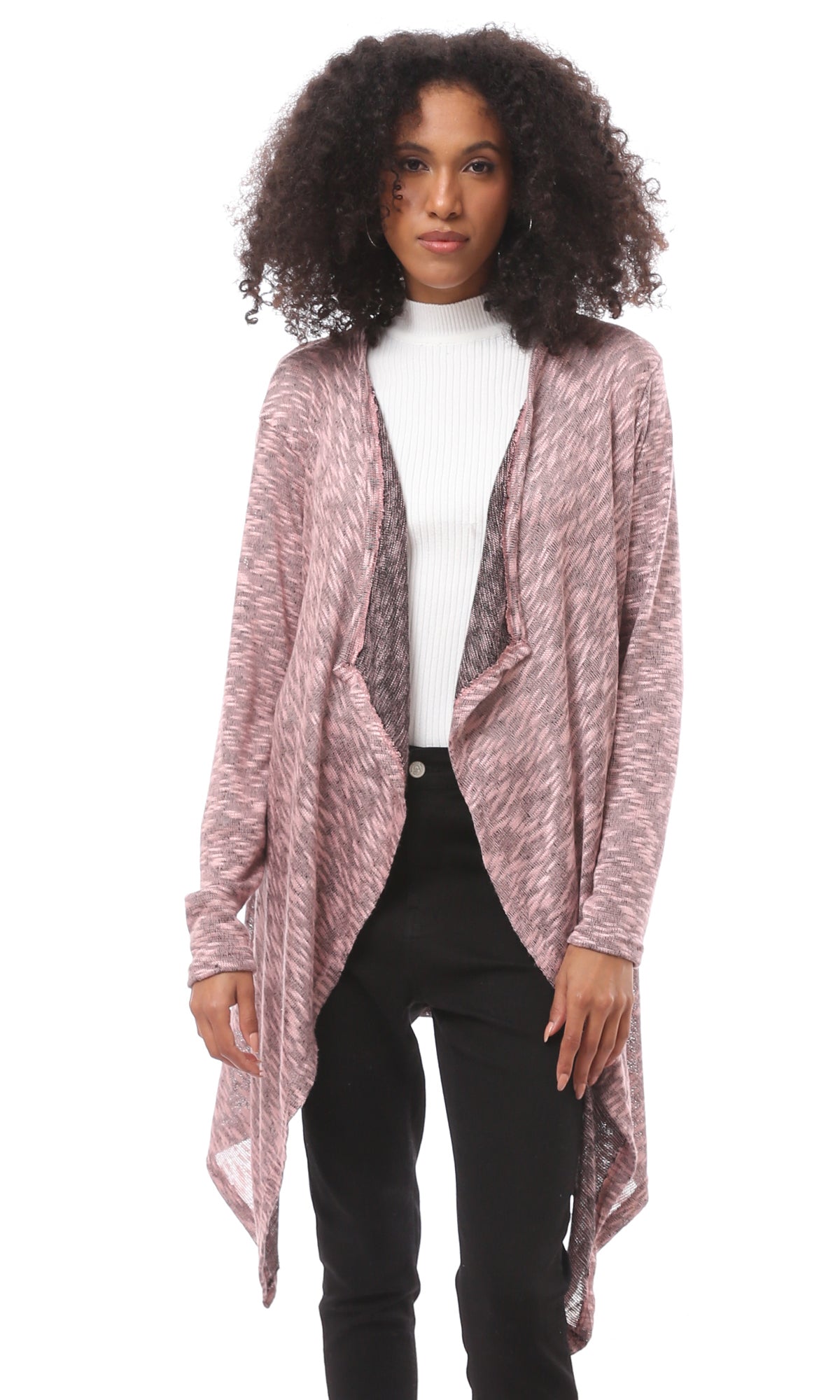 Pink Heather Oversized Long Open Front Cardigan - O174934
