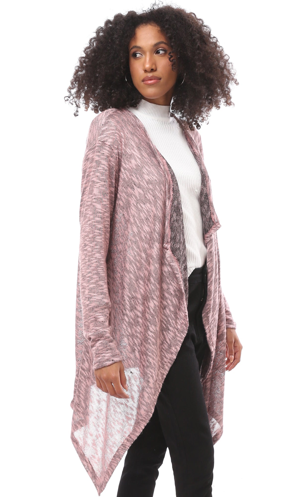 Pink Heather Oversized Long Open Front Cardigan - O174934