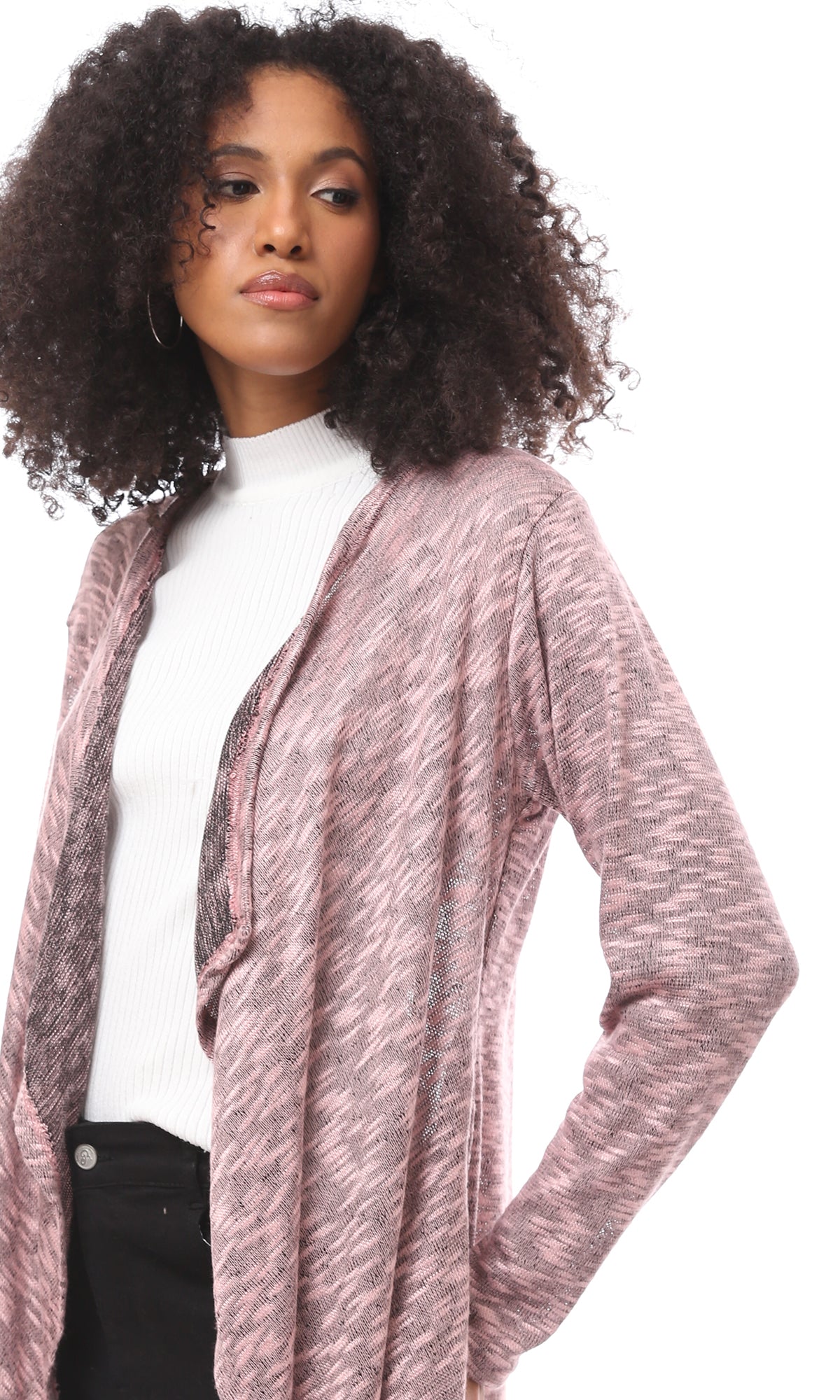 Pink Heather Oversized Long Open Front Cardigan - O174934