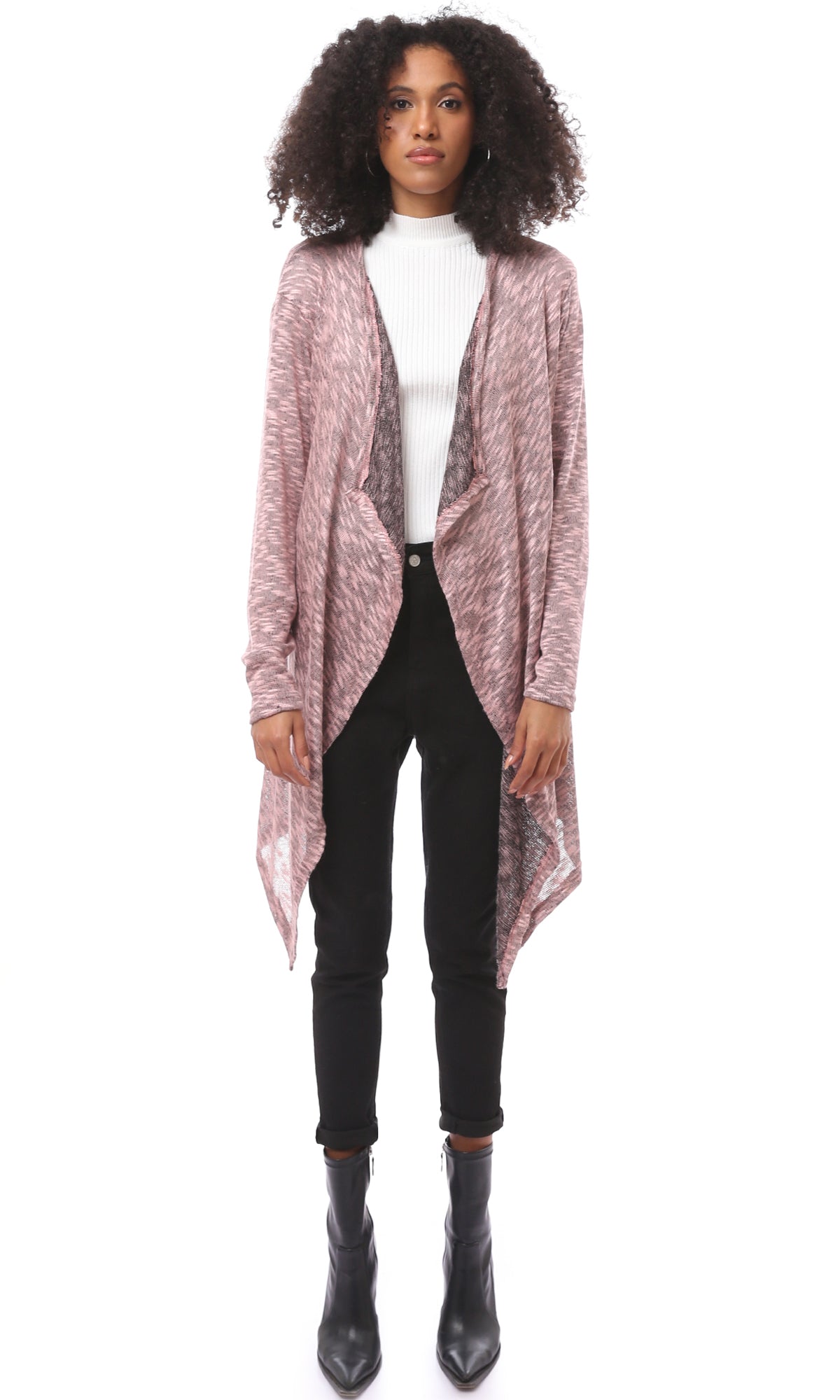 Pink Heather Oversized Long Open Front Cardigan - O174934