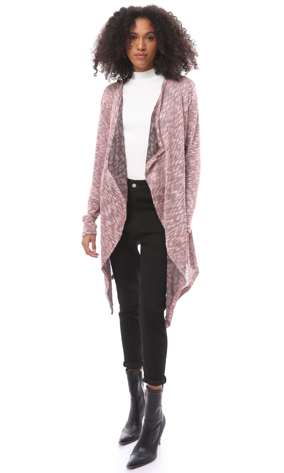 Pink Heather Oversized Long Open Front Cardigan - O174934