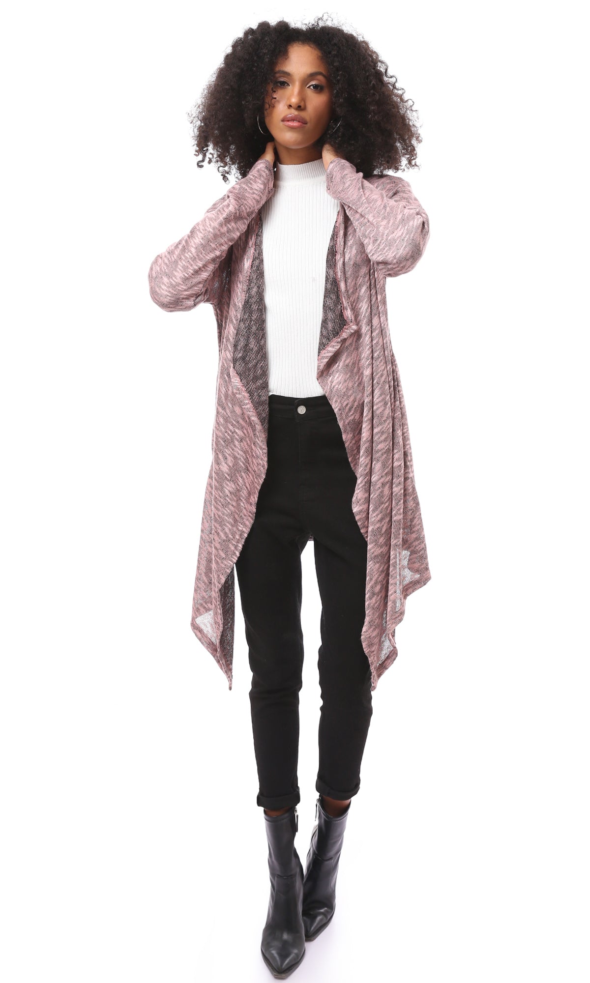 Pink Heather Oversized Long Open Front Cardigan - O174934