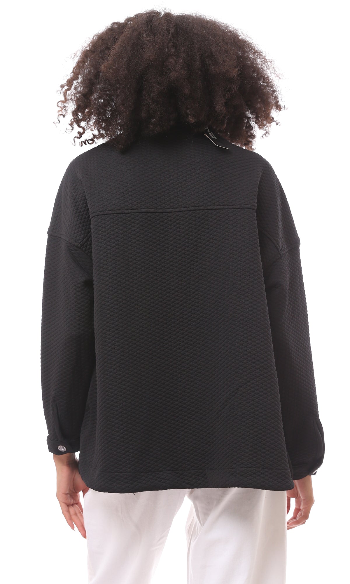 O175015 Black Self Diamonds Winter Shirt With Patched Pockets