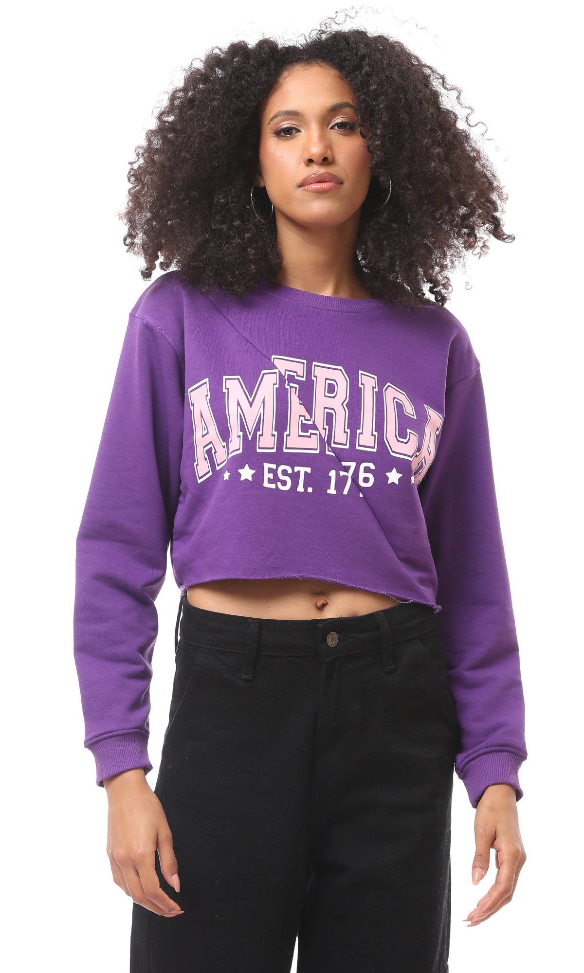 Purple America Graphic Cropped Sweatshirt - O175018