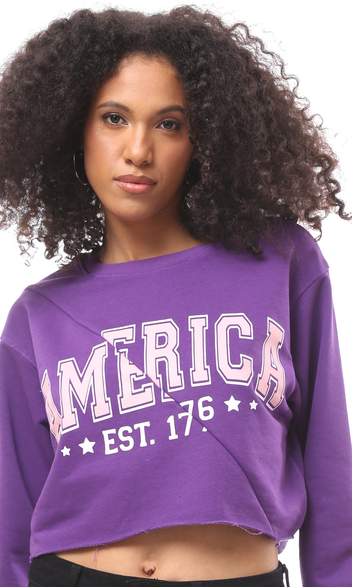 Purple America Graphic Cropped Sweatshirt - O175018