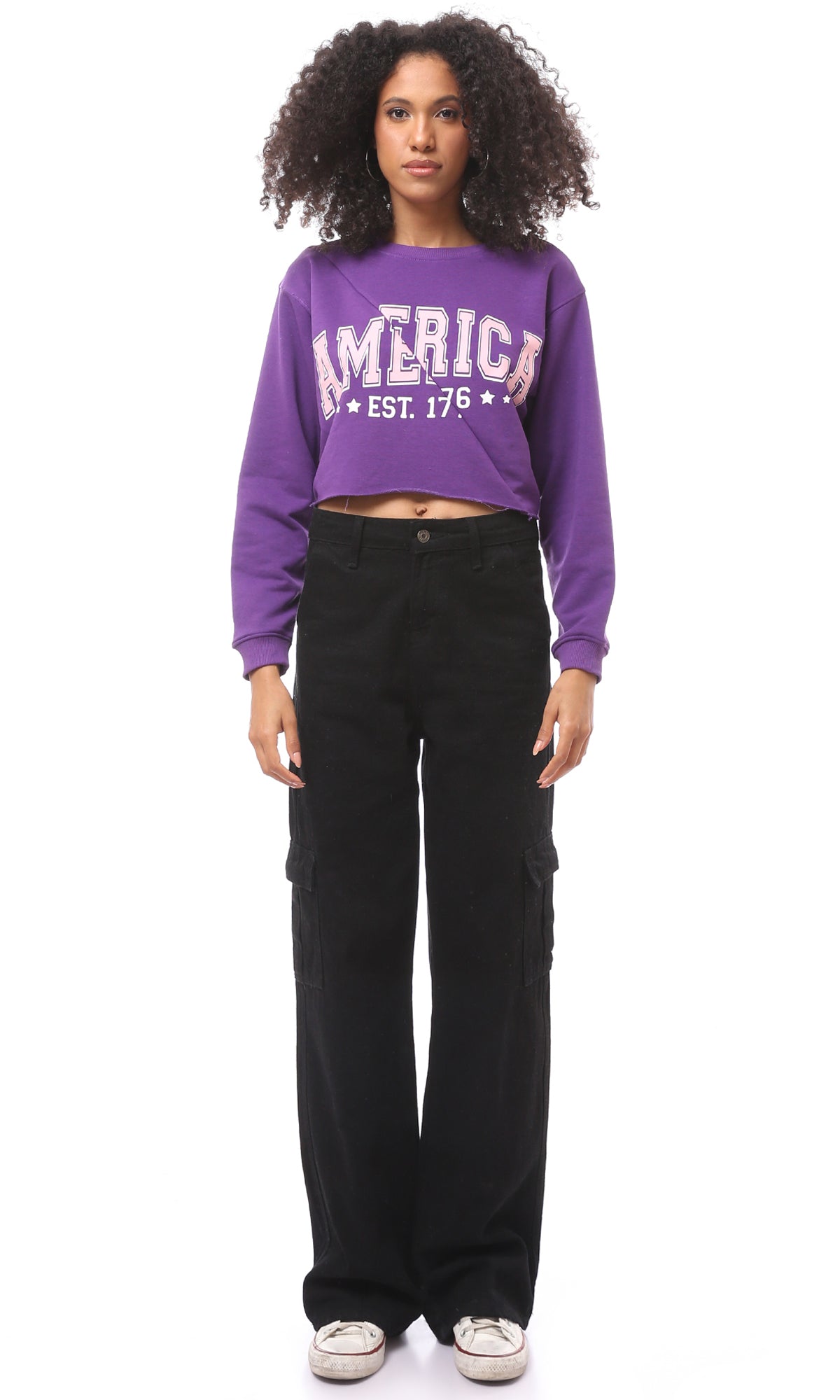 Purple America Graphic Cropped Sweatshirt - O175018