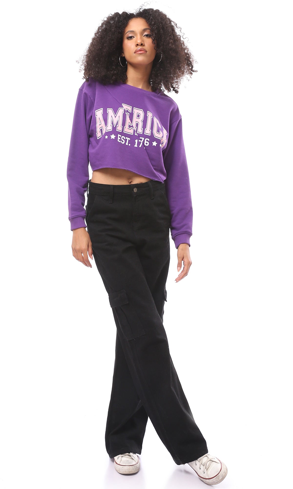 Purple America Graphic Cropped Sweatshirt - O175018