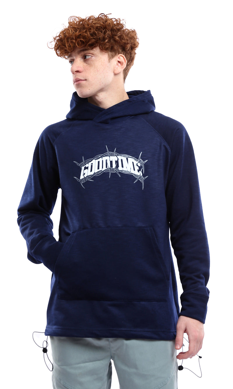 O175022 Printed "Good Time" Slip On Heather Navy Blue Hoodie