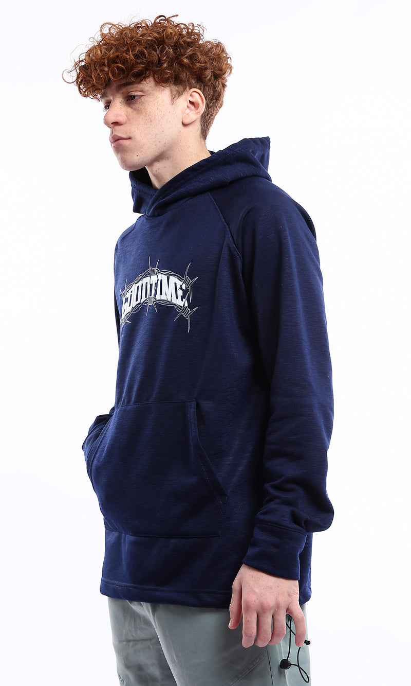 O175022 Printed "Good Time" Slip On Heather Navy Blue Hoodie