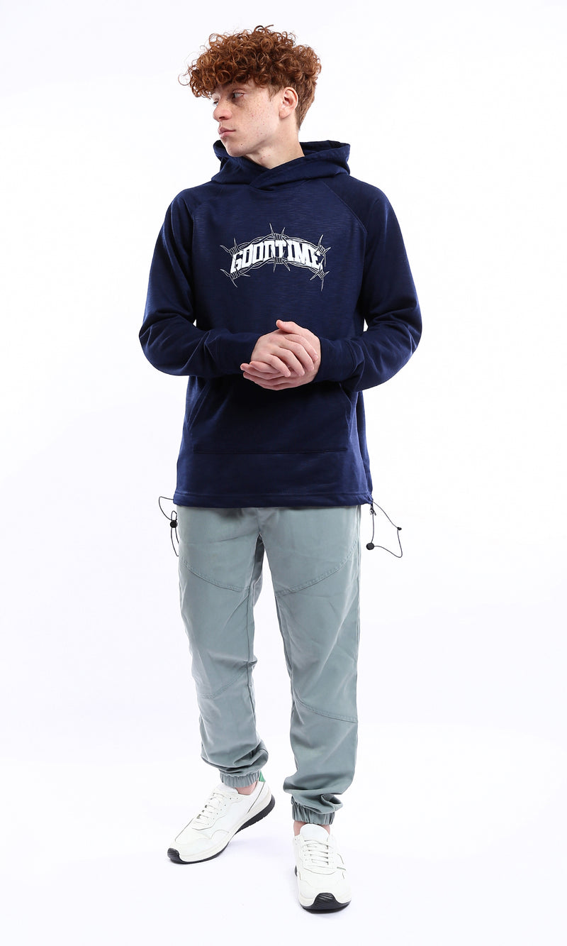 O175022 Printed "Good Time" Slip On Heather Navy Blue Hoodie