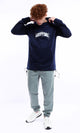 O175022 Printed "Good Time" Slip On Heather Navy Blue Hoodie