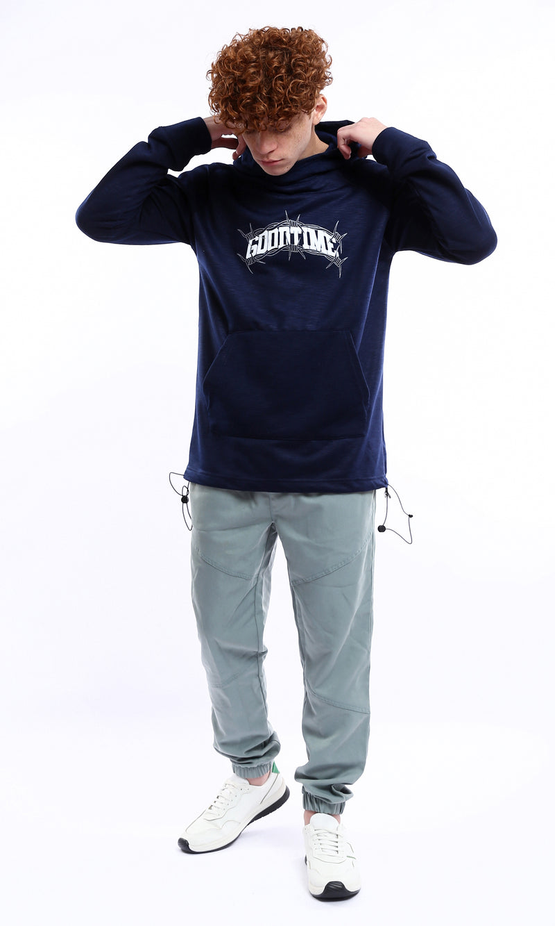 O175022 Printed "Good Time" Slip On Heather Navy Blue Hoodie