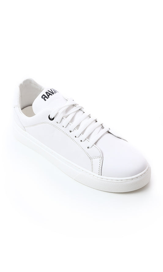 O175056 Shiny Textured Leather White Casual Shoes